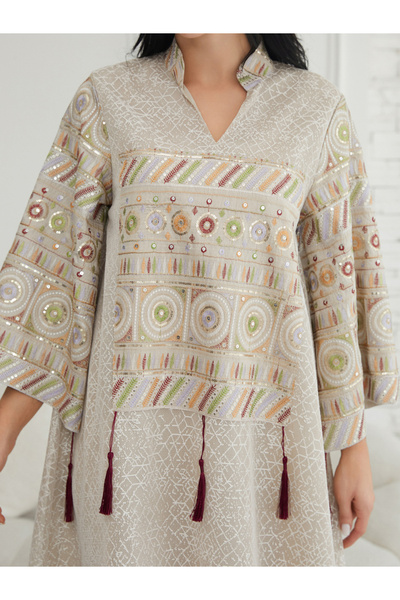 Take Two By Styli Texture Fabric Sequin Patch Detail Jalabiya