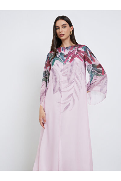 Take Two By Styli Leaf Printed Bell Sleeve A-Line Maxi Dress