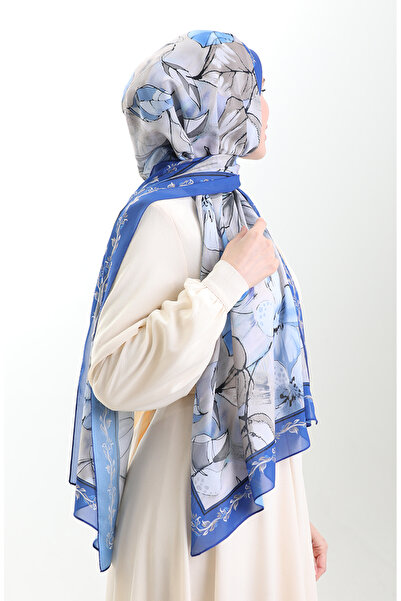 sefamerve Σάλι από γαλλικό μετάξι Hanzade 70330-04 S μπλε κοβαλτίου Μπλε