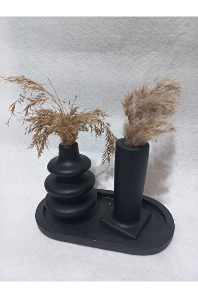 emilysamy Decorative 3 Piece Vase Set with Plates Black