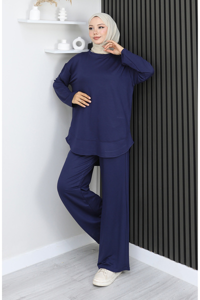 sefamerve Premium υφασμάτινο παντελόνι τουνίκ διπλό σετ 2164-04 Navy Blue