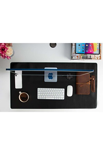 BloominBag Still & Silent – Charcoal Real Leather Desk Mat MacBook Pad