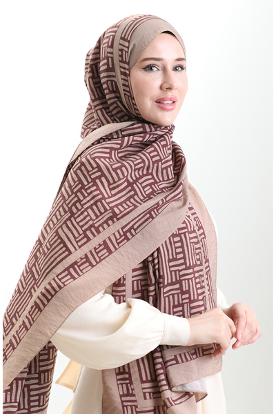 sefamerve Karaca Natural Fiber Shawl 82008-19 Milky Coffee Plum