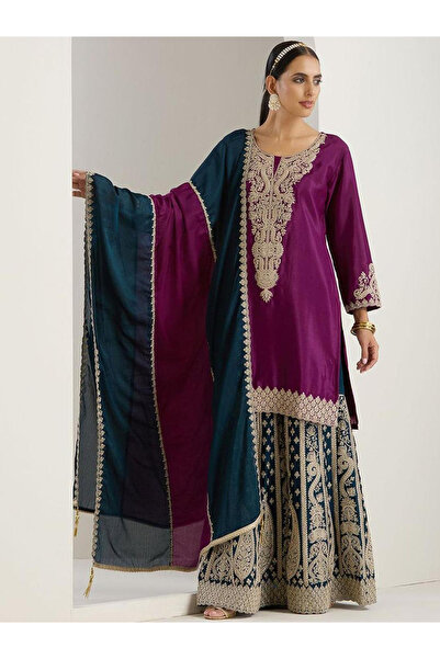 Ishin By Styli Purple Kurta with Pant and Dupatta Set