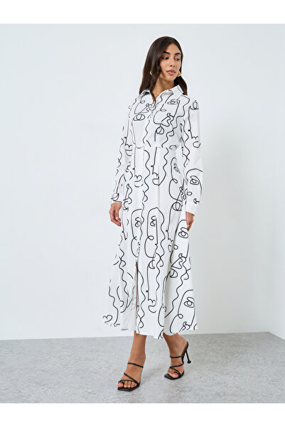Take Two By Styli White Abstract Print Maxi Dress