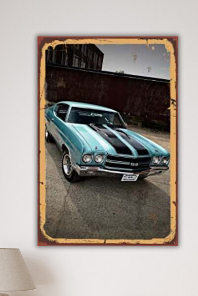 DURUSA Mașină albastră nostalgică, placă de tablă retro, tablou retro din MDF...