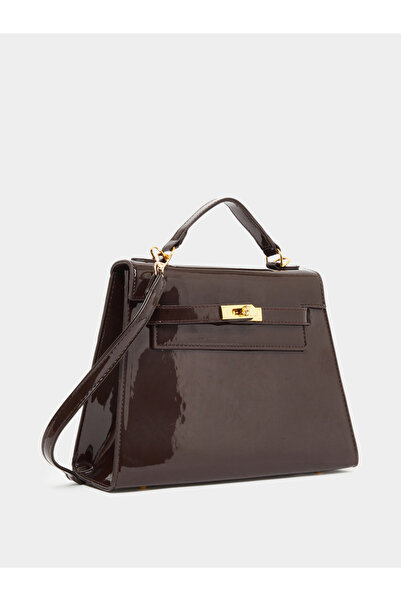 Styli Coffee Brown Patent Handbag