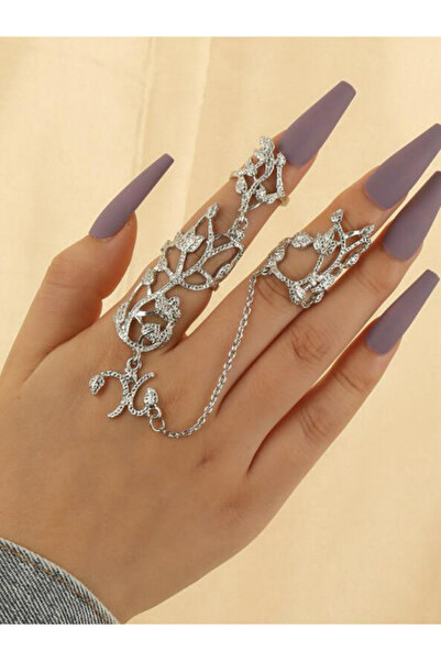 Take Two By Styli Silver Embellished Linked Ring