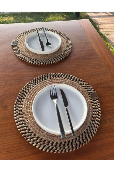 Home Inn Home Textile Handmade Wicker Textured 2-Piece Coasters – Stain-Resistant, for Stylish Tables