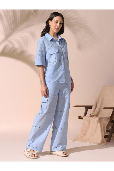 Dennis Lingo By Styli Schiffli Cotton Shirt and Pants Co-Ords