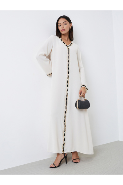 Styli Cream Lace Detail A-Line Jalabiya