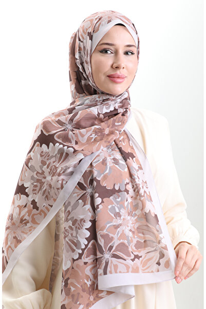 sefamerve Hanzade Fransız İpeği Şal 70329-08 Kahverengi Sütlü kahve