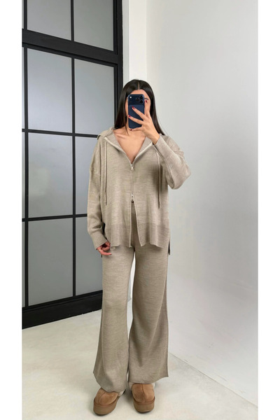 My Blog Mink Hooded Zippered Knitwear Set - 0511