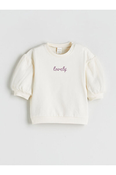 LC Waikiki Ecru Crew Neck Baby Girl Sweatshirt and Leggings