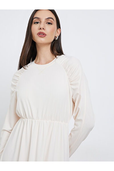 Take Two By Styli Solid Raglan Sleeve Round Neck Midi Dress