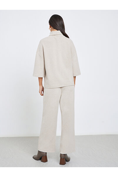 Styli Beige Oversized Winter Knit Top and Pants Co-Ords