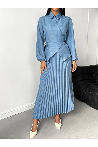 Take Two By Styli Solid Wrap Top and Pleated Skirt Co-Ords