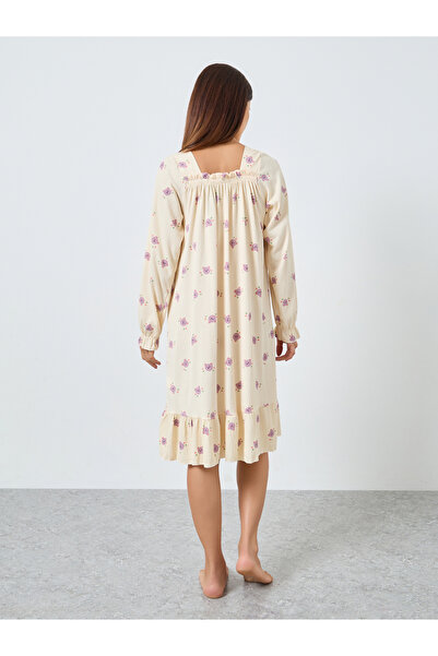Styli Bear Print Square Neck Nightdress with Bow Detail