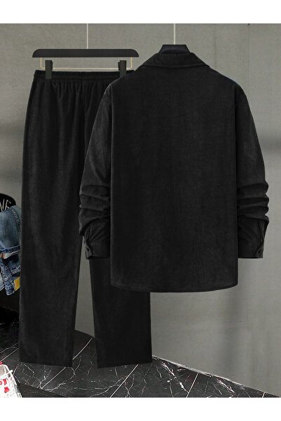 Take Two By Styli Men Black Corduroy Shirt and Pants Co-ords