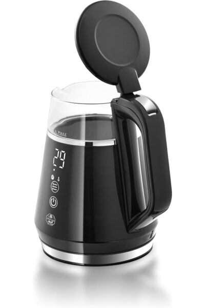ALSAIF Glass Electric Kettle 1100W with Digital Temp Display, 5 Settings, 1L, Black - E03235