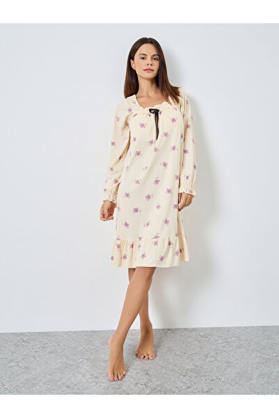 Styli Bear Print Square Neck Nightdress with Bow Detail