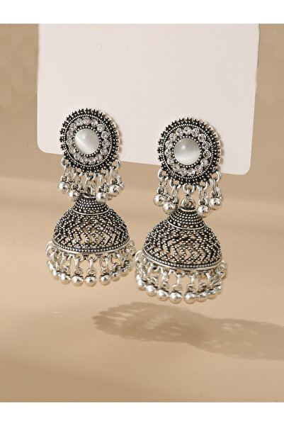 Take Two By Styli Silver Texture Bell Shape Jhumka Earrings