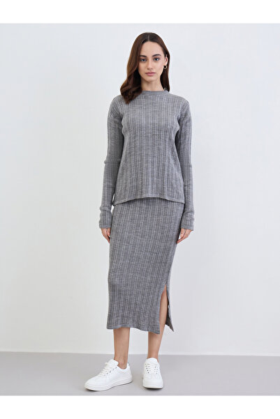 Styli Grey Ribbed Knit Sweater and Skirt Co-Ords