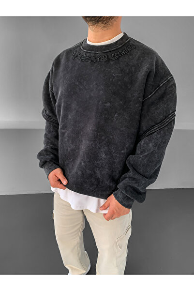 NO1 KONSEPT Φούτερ Premium oversized με κεντημένο ανθρακί χρώμα