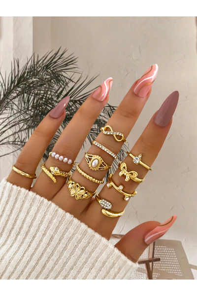 Take Two By Styli مجموعة من 12 خاتمًا مزخرفًا