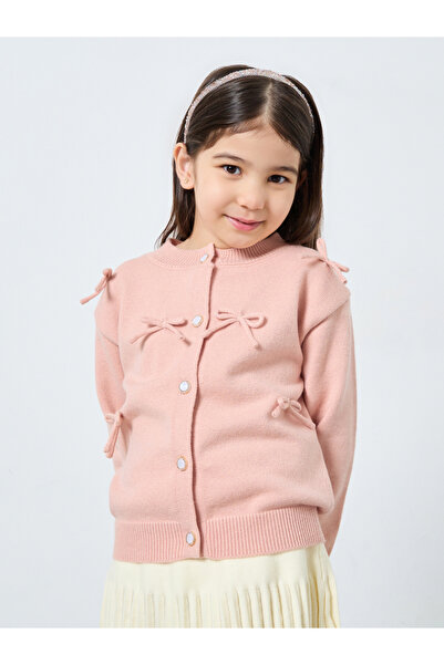 Styli Girls Pink Flat Knit Cardigan and Skirt Set