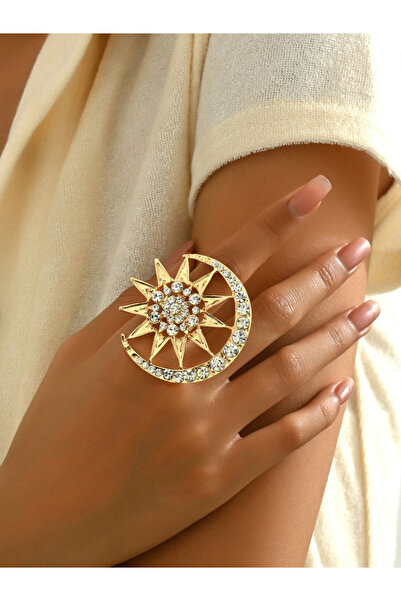 Take Two By Styli Gold Tone Crescent Moon and Star Statement Ring