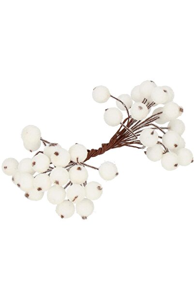 SERSIMO Set decorativ de crenguțe cu merișoare roșii artificiale congelate, 15 cm, 200 de fructe de pădure, albe