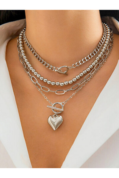 Take Two By Styli مجموعة من 4 قطع - قلادة فضية متعددة الطبقات