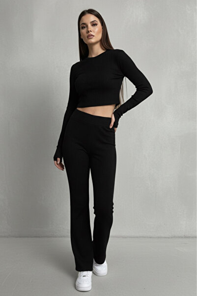 TOFİSA Σετ πλέξη ριμπ διπλών μανικιών με κούμπωμα με το δάχτυλο Μαύρο - 27996...