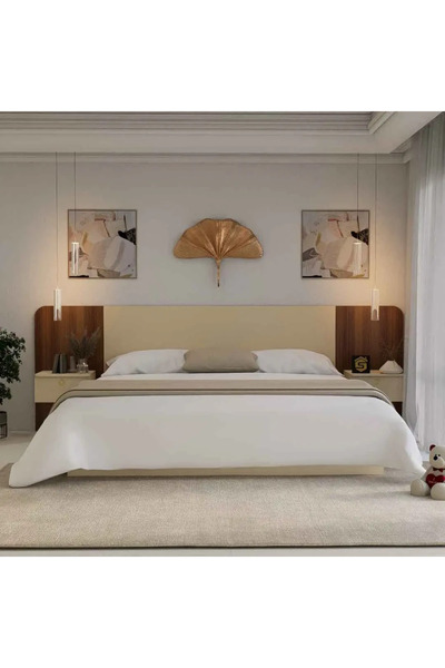 Stylish Home Modern king bed with a luxurious design, wall decor, and nightstands.