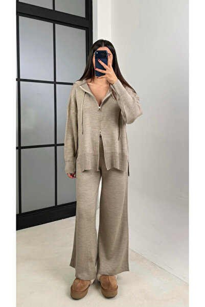 My Blog Mink Hooded Zippered Knitwear Set - 0511