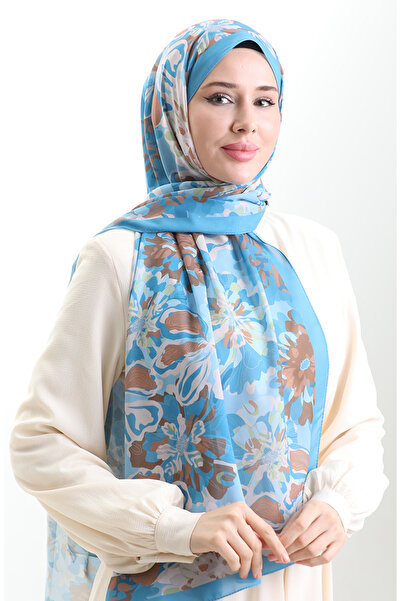 sefamerve Hanzade french silk shawl 70329-01 blue milky coffee