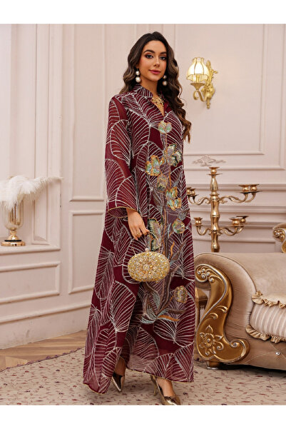 Take Two By Styli Textured Embellished Sequin Patch Detail Jalabiya