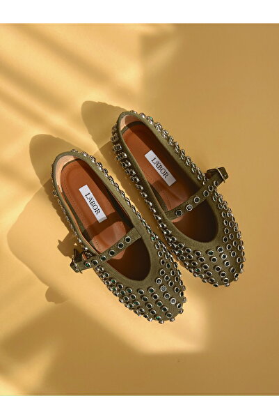 labor Selection Round Toe Suede Stone Embellished Ballerinas