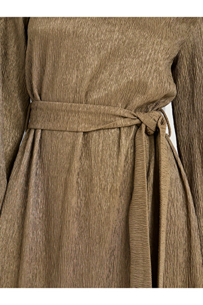 Take Two By Styli Textured A-Line Midi Dress with Tie Belt