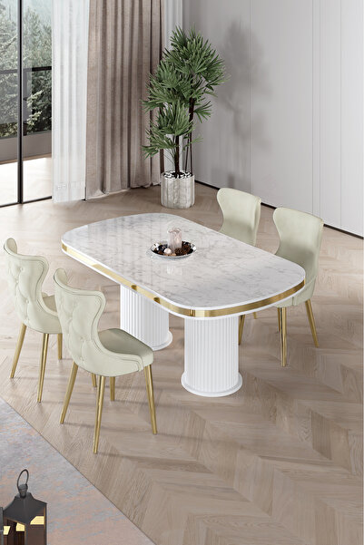 Canisa Galya Serisi Lak Panel 90x168 Sabit Beyaz Mermer Desen Mutfak Masa Tak...