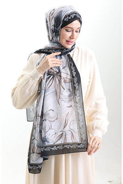 sefamerve Σάλι από γαλλικό μετάξι Hanzade 70330-12 Μαύρο βιζόν