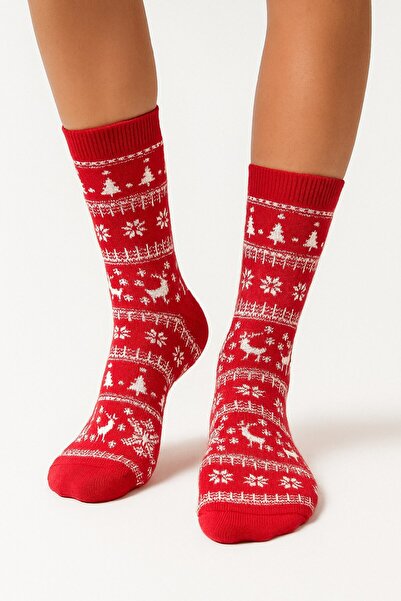 Plus Scorpion Women's Christmas Towel Patterned Socks – Cotton, Thick and Warm Christmas Themed Single Socks