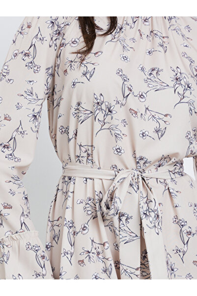 Take Two By Styli Beige Floral Printed Tie Waist Maxi Dress