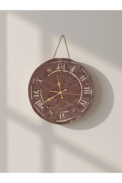 Taş Atölyesi EL YAPIMI ESKİTME TAŞ SAAT KAHVERENGİ