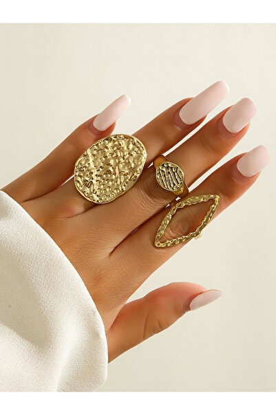 Take Two By Styli مجموعة من 3 خواتم من سبائك ذهبية اللون