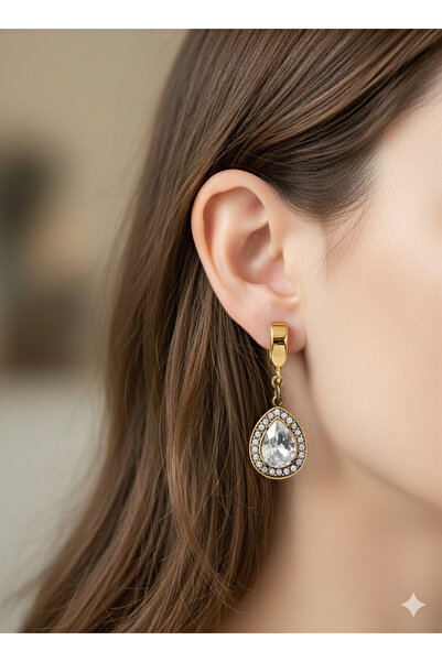 BLIZGANTIS أقراط من الفولاذ مزينة بحجر الزركون الأبيض من جولد داملا