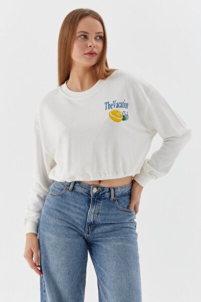 Shopping Shop Printed Crop Sweatshirt Ekru