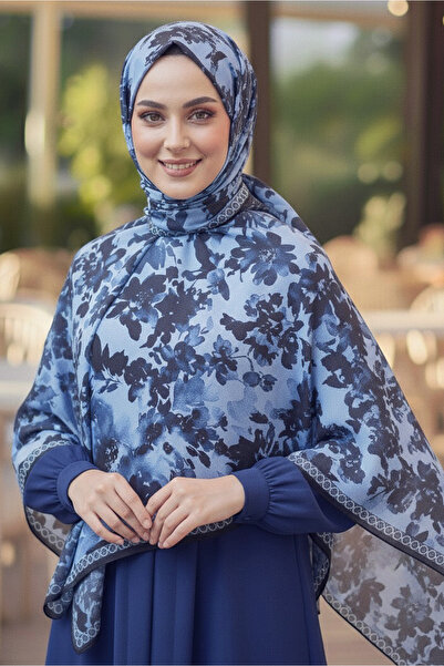 TOFİSA Σειρά Midnight Bloom Βαμβακερό σάλι Navy Blue - 27986-Navy Blue