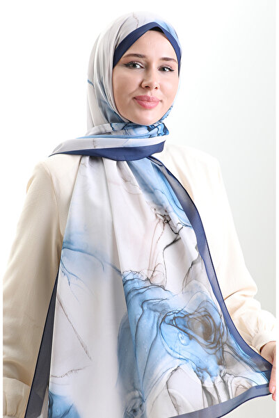 sefamerve Hanzade Fransız İpeği Şal 70328-11 Lacivert Vizon